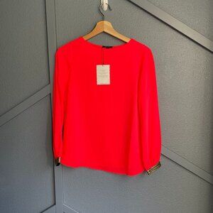 Stella and Dot Soiree Top Blouse Gold Metallic Cuff Coral Orange NWT - Size XS